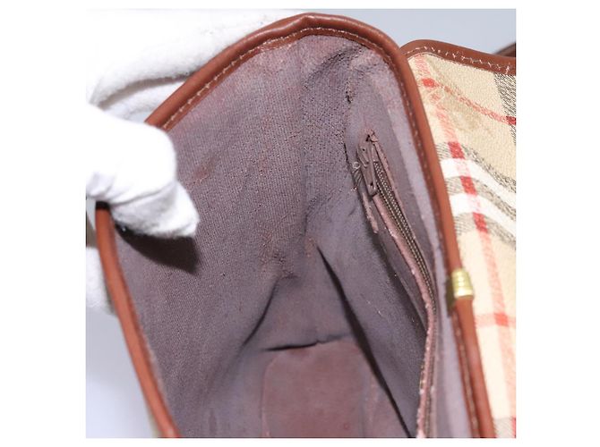 Autre Marque Borsa a spalla Burberrys Nova Check in PVC pelle beige marrone oro Auth BD093 D'oro - vista 21