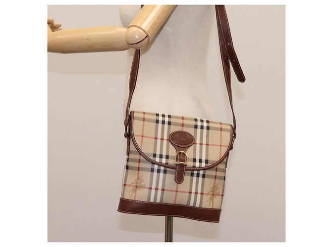 Autre Marque Borsa a spalla Burberrys Nova Check in PVC pelle beige marrone oro Auth BD093 D'oro - vista 23