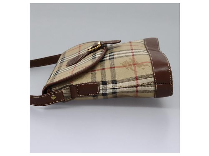 Autre Marque Borsa a spalla Burberrys Nova Check in PVC pelle beige marrone oro Auth BD093 D'oro - vista 3
