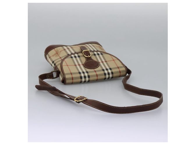 Autre Marque Borsa a spalla Burberrys Nova Check in PVC pelle beige marrone oro Auth BD093 D'oro - vista 7