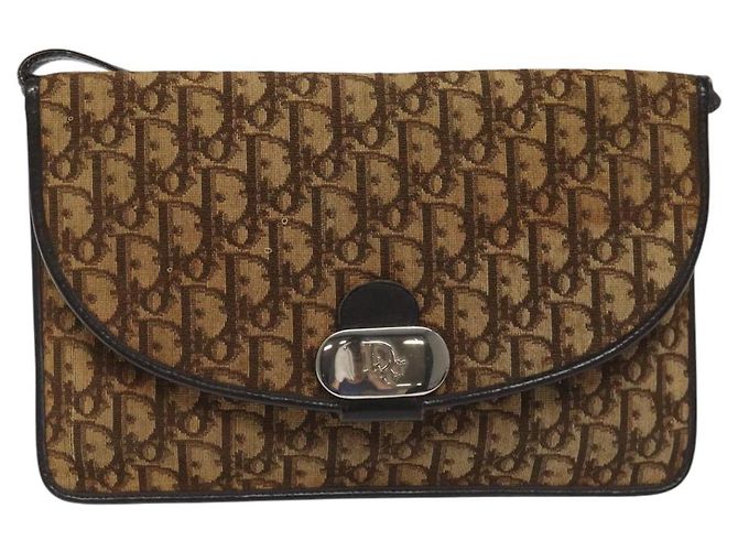Borsa a spalla in tela Trotter Christian Dior marrone Auth BD219 - vista 13