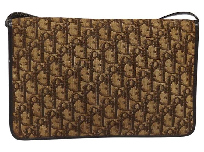 Borsa a spalla in tela Trotter Christian Dior marrone Auth BD219 - vista 2