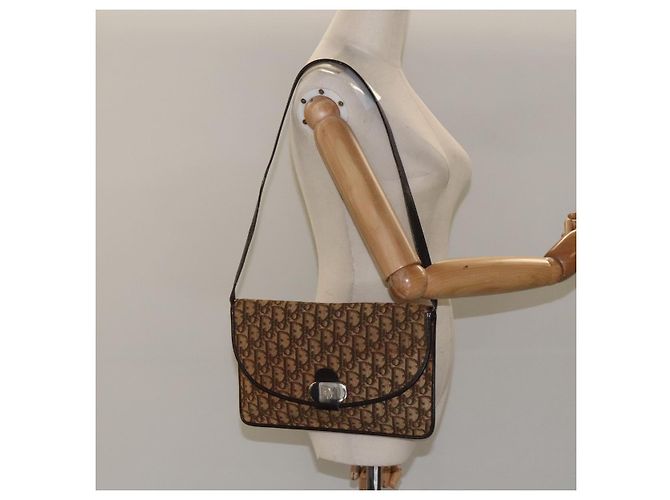 Borsa a spalla in tela Trotter Christian Dior marrone Auth BD219 - vista 21