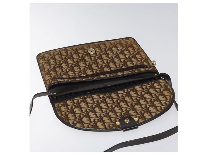 Borsa a spalla in tela Trotter Christian Dior marrone Auth BD219 - vista 9