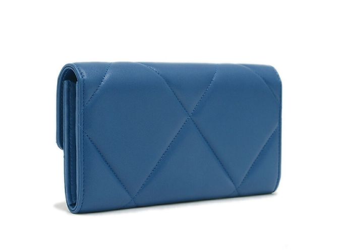 Chanel 19 Langer Geldbeutel aus blauer Lammleder - Ansicht 2