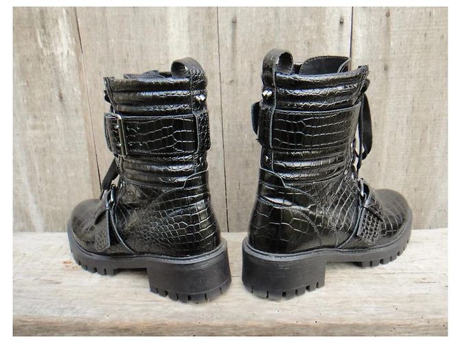 Botines Twin Set de piel negra con relieve de cocodrilo Negro - vista 5