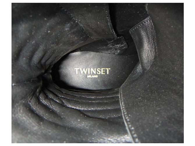 Botines Twin Set de piel negra con relieve de cocodrilo Negro - vista 7