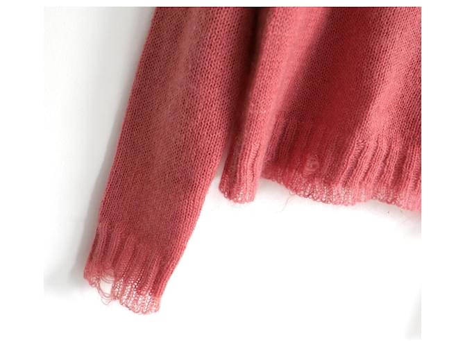Prada Resort 2016 Mohair-Mix-Pullover mit ausgefranstem Saum Koralle - Ansicht 2