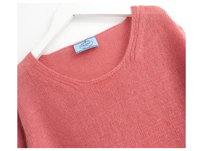 Prada Resort 2016 Mohair-Mix-Pullover mit ausgefranstem Saum Koralle - Ansicht 3