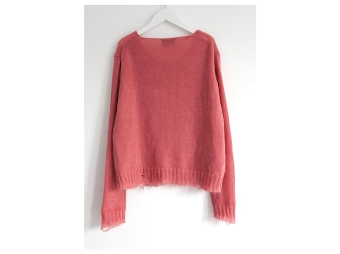 Prada Resort 2016 Mohair-Mix-Pullover mit ausgefranstem Saum Koralle - Ansicht 4
