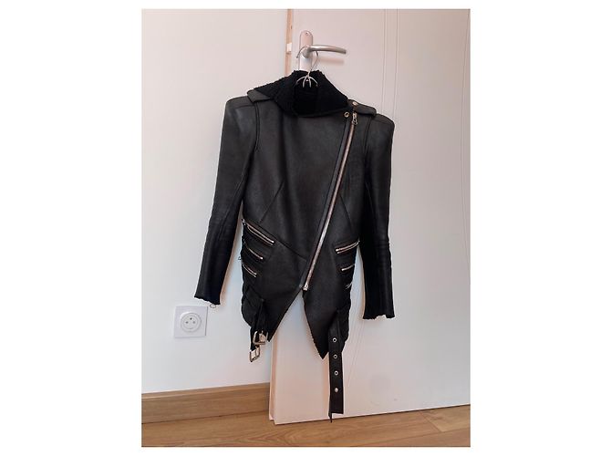 Balmain Black Leather Biker Jacket - view 2