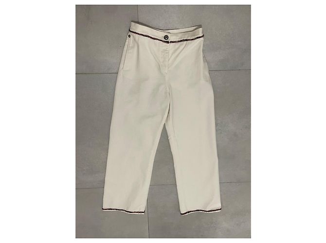Pantalones Chanel de algodón blanco talla 34 - vista 2