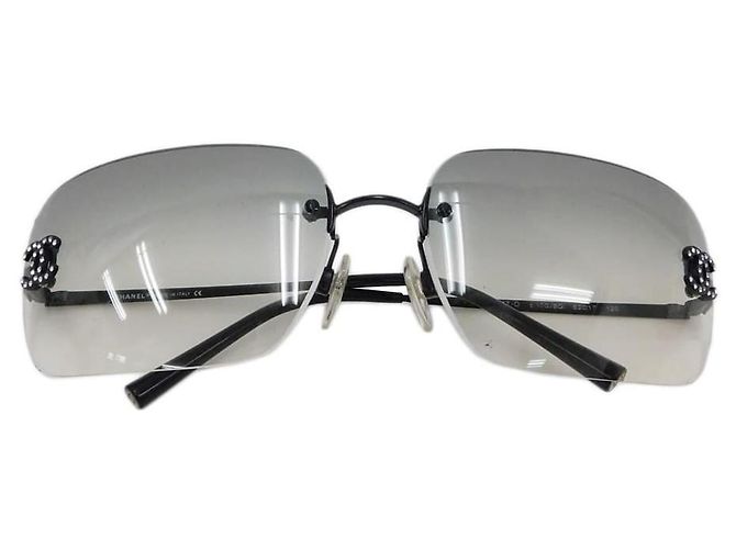 Chanel Sonnenbrille CC Logo mit Strass, grau getönt, randlos schwarz - Ansicht 2