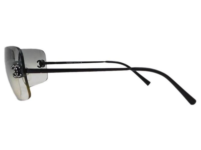 Chanel Sonnenbrille CC Logo mit Strass, grau getönt, randlos schwarz - Ansicht 4