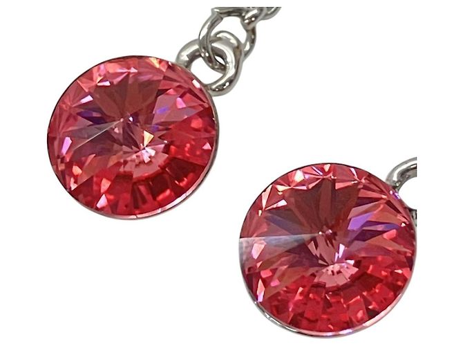 Orecchini pendenti in cristallo di strass rosa rubino rosso argento Christian Dior - vista 5