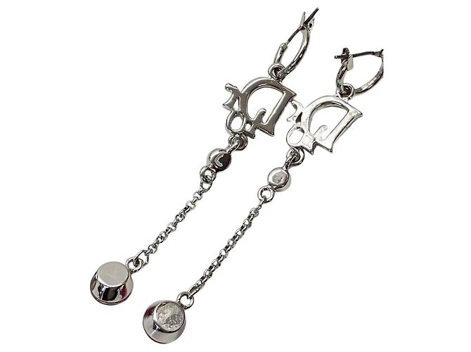 Orecchini pendenti in cristallo di strass rosa rubino rosso argento Christian Dior - vista 6
