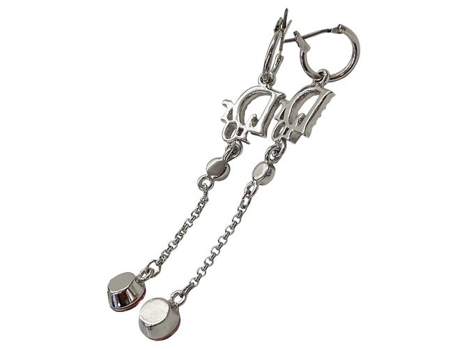 Orecchini pendenti in cristallo di strass rosa rubino rosso argento Christian Dior - vista 7