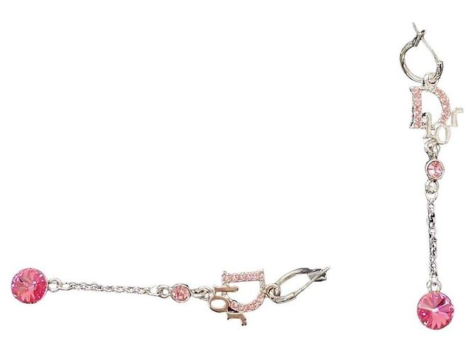 Orecchini pendenti in cristallo di strass rosa rubino rosso argento Christian Dior - vista 8
