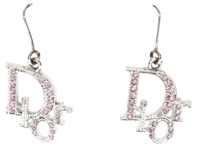 Orecchini a cerchio in cristallo rosa argento Christian Dior - vista 3