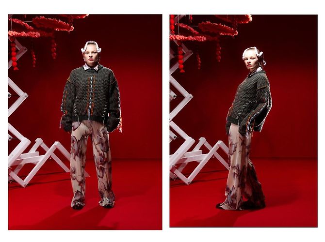 Henrik Vibskov Hang Out Strickpullover Moosgrün Melange Wolle Mehrfarben - Ansicht 2