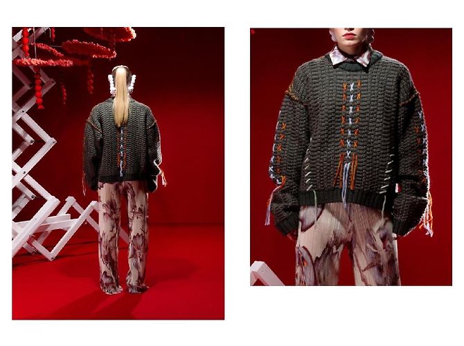 Henrik Vibskov Hang Out Strickpullover Moosgrün Melange Wolle Mehrfarben - Ansicht 3