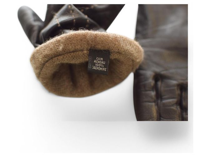 Autre Marque Braune Lammlederhandschuhe mit Cashmere-Futter Größe S - Ansicht 4