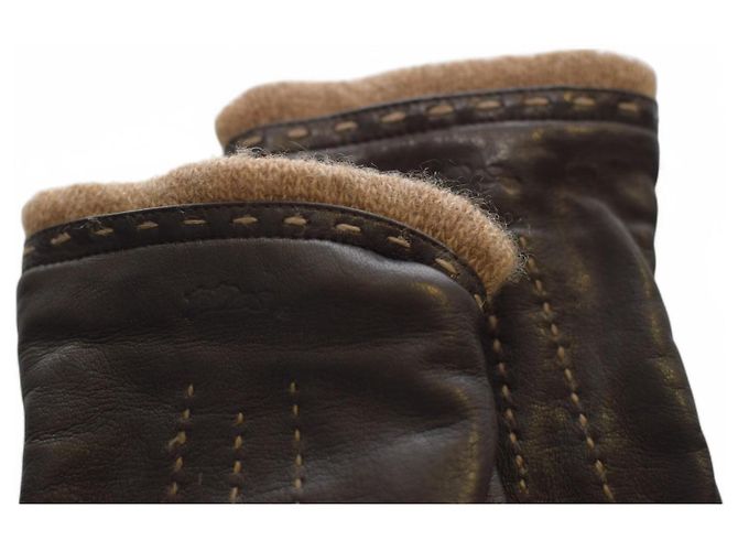 Autre Marque Braune Lammlederhandschuhe mit Cashmere-Futter Größe S - Ansicht 5
