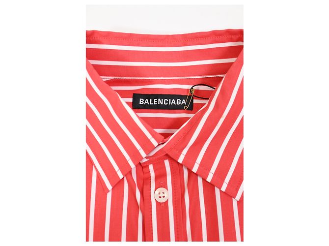 Camicia in cotone rosso con logo ricamato a righe Balenciaga Bordò - vista 10
