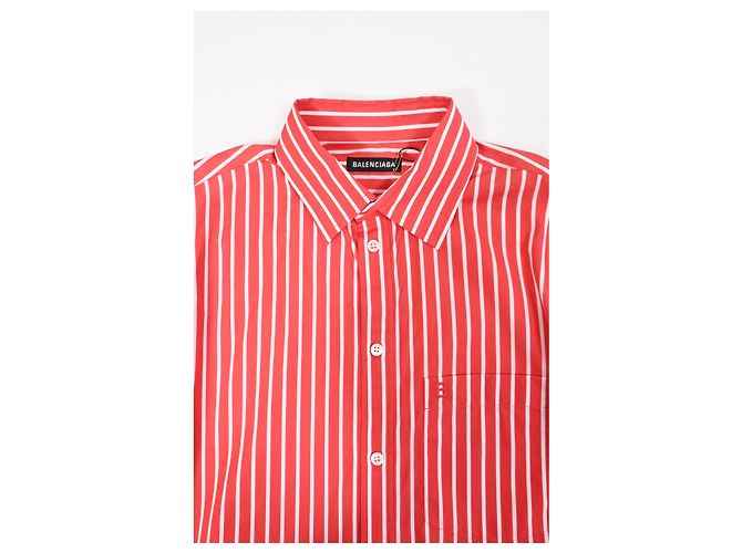 Camicia in cotone rosso con logo ricamato a righe Balenciaga Bordò - vista 11
