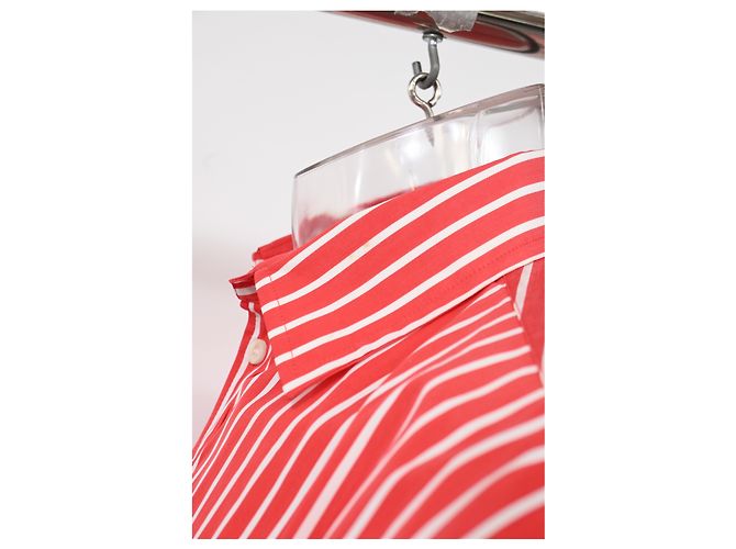 Camicia in cotone rosso con logo ricamato a righe Balenciaga Bordò - vista 12