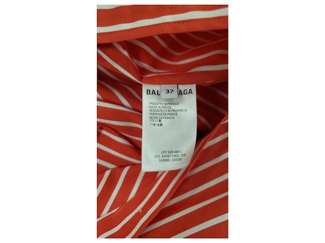 Camicia in cotone rosso con logo ricamato a righe Balenciaga Bordò - vista 13