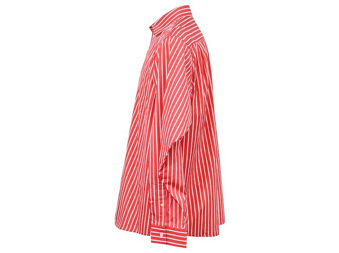 Camicia in cotone rosso con logo ricamato a righe Balenciaga Bordò - vista 2