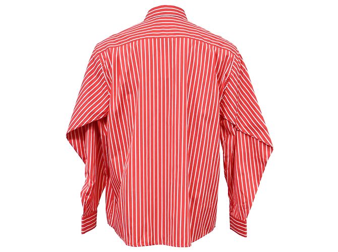 Camicia in cotone rosso con logo ricamato a righe Balenciaga Bordò - vista 3