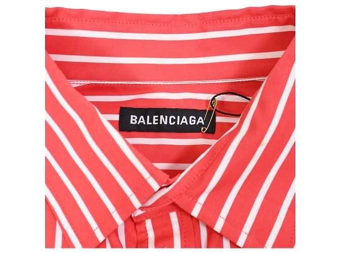 Camicia in cotone rosso con logo ricamato a righe Balenciaga Bordò - vista 4