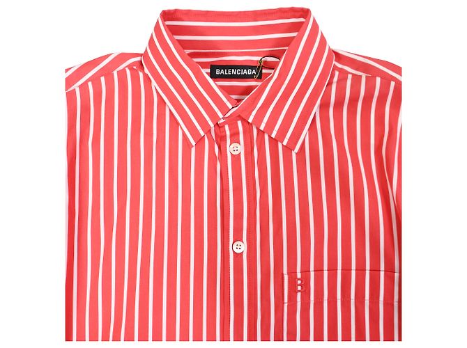Camicia in cotone rosso con logo ricamato a righe Balenciaga Bordò - vista 5