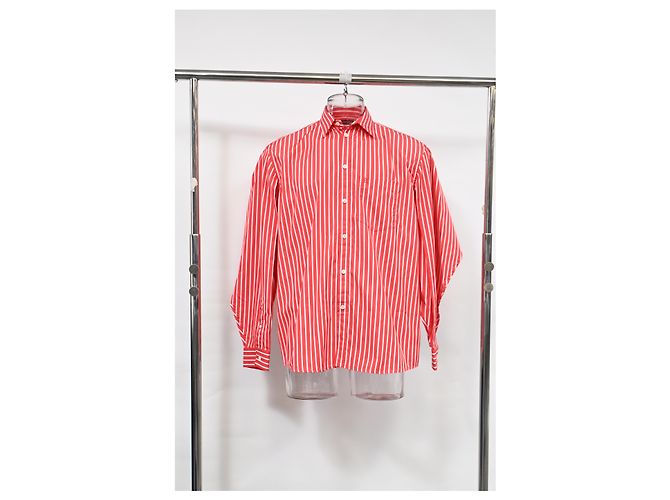 Camicia in cotone rosso con logo ricamato a righe Balenciaga Bordò - vista 7