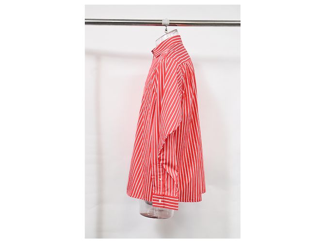 Camicia in cotone rosso con logo ricamato a righe Balenciaga Bordò - vista 8