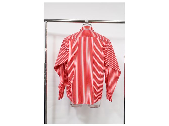 Camicia in cotone rosso con logo ricamato a righe Balenciaga Bordò - vista 9