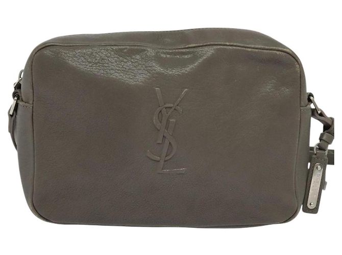 SAINT LAURENT Sac à bandoulière en cuir gris argent Auth ep7783 Marron Argenté - vue 2