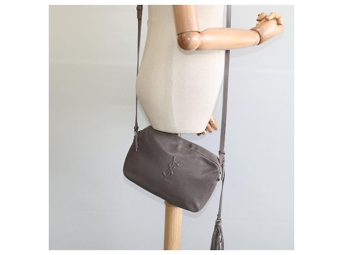 SAINT LAURENT Sac à bandoulière en cuir gris argent Auth ep7783 Marron Argenté - vue 22