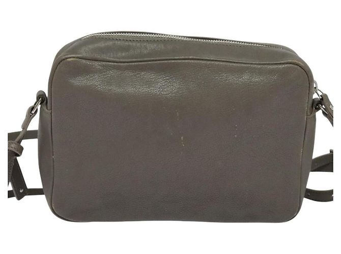 SAINT LAURENT Sac à bandoulière en cuir gris argent Auth ep7783 Marron Argenté - vue 3