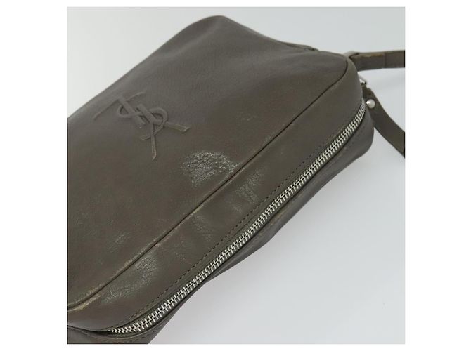 SAINT LAURENT Sac à bandoulière en cuir gris argent Auth ep7783 Marron Argenté - vue 6