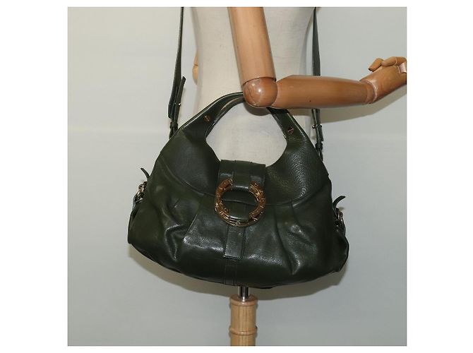 Bulgari Borsa a mano BVLGARI in pelle 2 vie verde Auth 113313 - vista 24