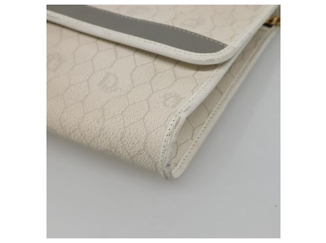 Christian Dior Schultertasche aus Waben-Canvas mit Kette aus PVC-Leder in Weiß Auth EC494 - Ansicht 10