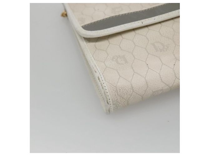 Christian Dior Schultertasche aus Waben-Canvas mit Kette aus PVC-Leder in Weiß Auth EC494 - Ansicht 11