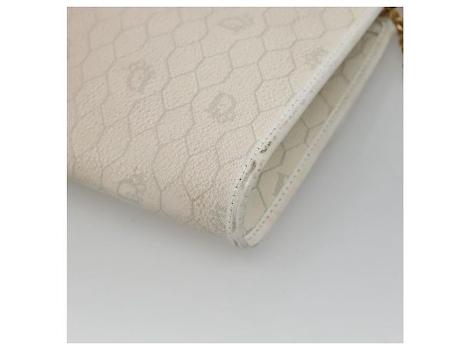 Christian Dior Schultertasche aus Waben-Canvas mit Kette aus PVC-Leder in Weiß Auth EC494 - Ansicht 12