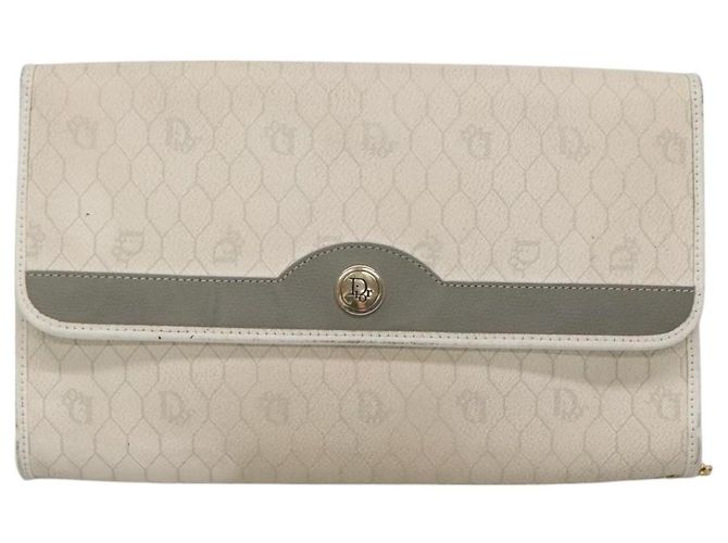 Christian Dior Schultertasche aus Waben-Canvas mit Kette aus PVC-Leder in Weiß Auth EC494 - Ansicht 2