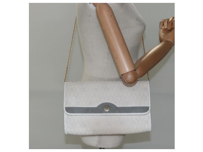 Christian Dior Schultertasche aus Waben-Canvas mit Kette aus PVC-Leder in Weiß Auth EC494 - Ansicht 20