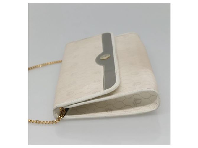 Christian Dior Schultertasche aus Waben-Canvas mit Kette aus PVC-Leder in Weiß Auth EC494 - Ansicht 5