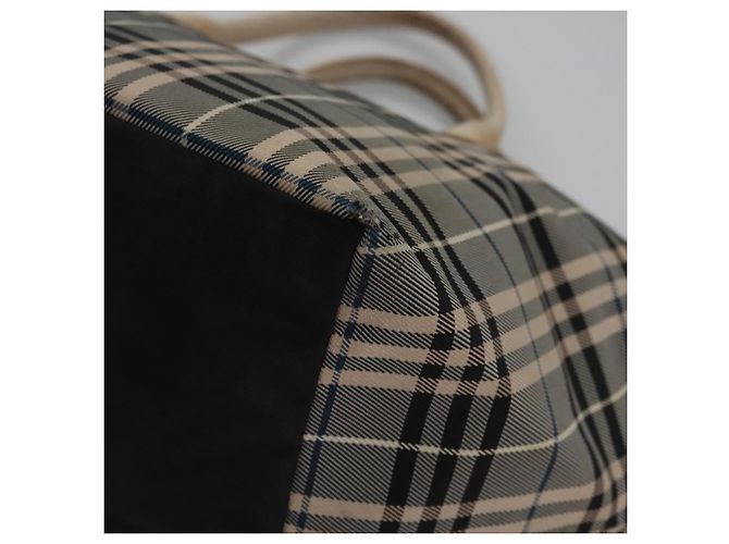 Burberry Nova Check Tote Bag aus Nylon in Beige mit blauer Etikette, silber authentisch bs23441 - Ansicht 11